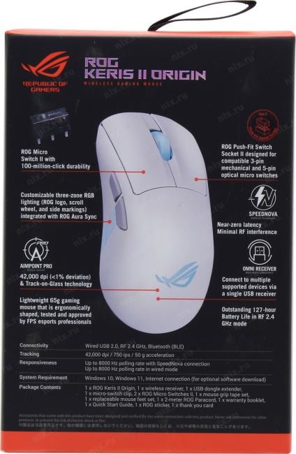 ASUS ROG KERIS II ORIGIN Wireless Mouse P722 (RTL)  USB/BT 5btn+Roll <90MP04A0-BMUA10>