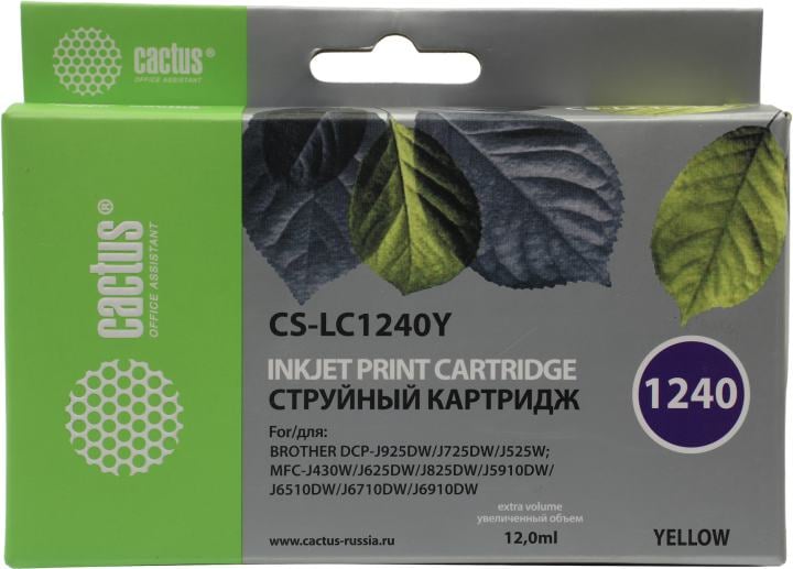 Картридж Cactus CS-LC1240Y Yellow для  Brother MFC-J430/625/825/910/6510/6710/6910, DCP-J925/725/525
