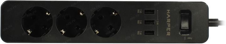 Удлинитель HARPER <UCH-325 Black>  <3м> (3 розетки  + 3 USB)