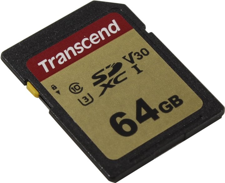 Карта памяти 64GB SDXC Transcend Class 10 UHS-I U3 (TS64GSDC500S)