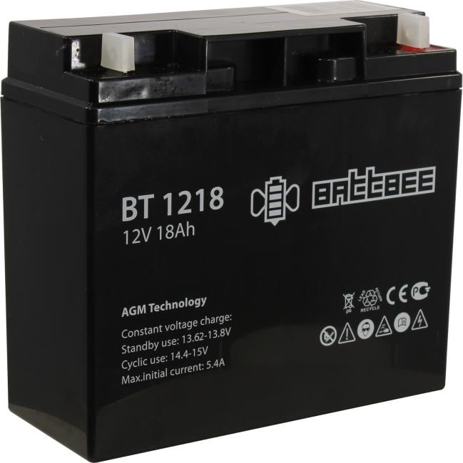 Аккумуляторная батарея Delta (Battbee BT) BT 1218 12В/18Ач, клемма Болт + гайка Ø 5,5 мм (181х77х167мм (167мм); кг; Срок