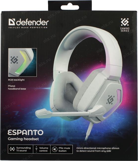 Наушники с микрофоном Defender Espanto (7.1, шнур 2м, USB, с  регулятором громкости) <62470>