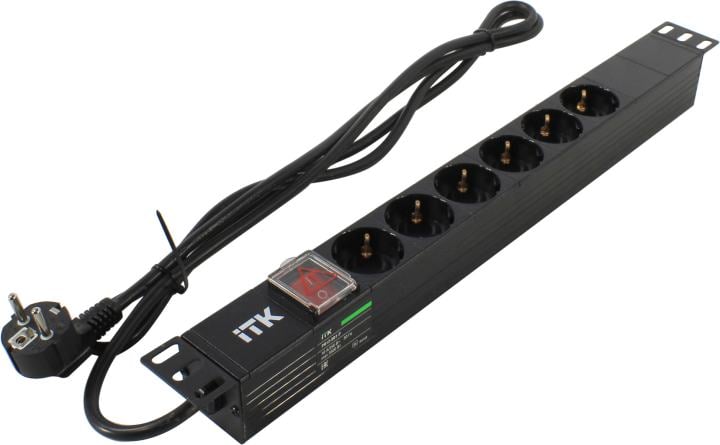 PDU ITK PH12-6D1-P, 6×Schuko, LED, 1U, 2м, черный