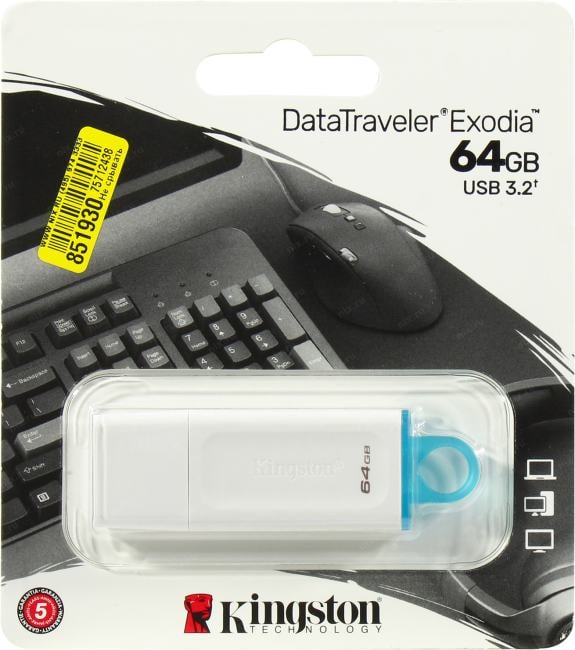 Флеш накопитель 64Gb USB 3.2 Gen 1 Kingston DataTraveler Exodia, белый (KC-U2G64-5R)