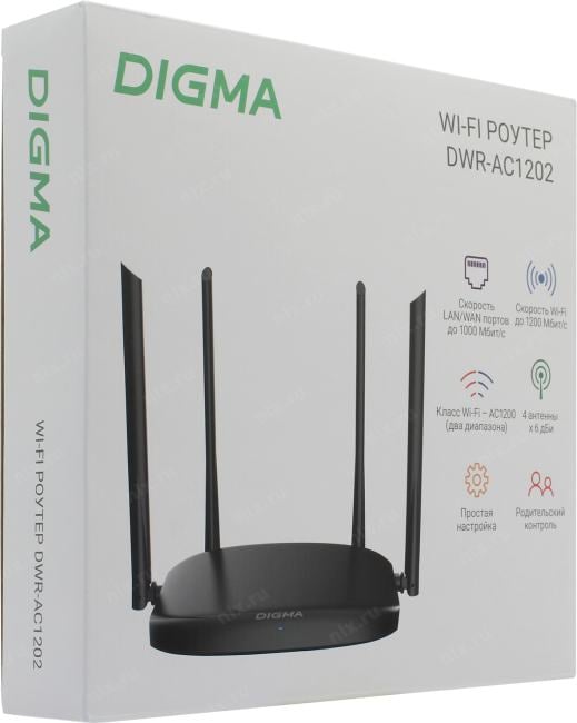 Digma <DWR-AC1202> WiFi Router (3UTP  1000Mbps,  1WAN,  867Mbps, 4x6dBi)