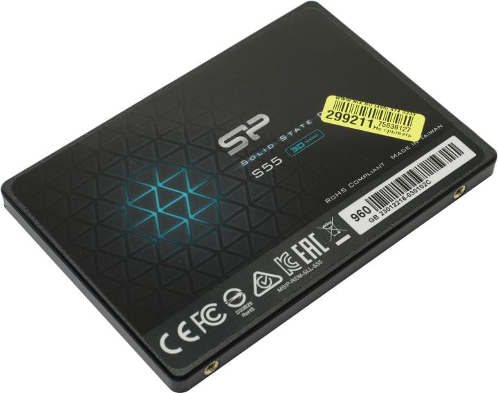 <083090> Накопитель SSD SATA .960Gb Silicon Power Slim S55 (TLC, 540/480 Мбайт/сек) [SP960GBSS3S55S25]