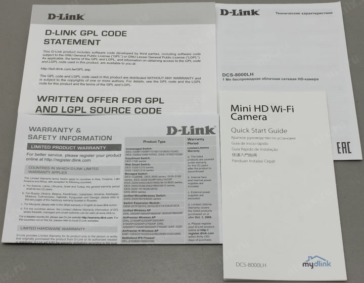 D-Link <DCS-8000LH> Mini HD Wi-Fi Camera (1280x720, f=2.39mm, 802.11n, BT,  мик.,  LED)