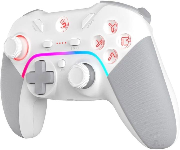Геймпад Bloody <GPW70 Sports White> (4 поз.перекл., 2 мини-джойстика, USB,  PC/PS3/Switch/Android,  беспроводной)