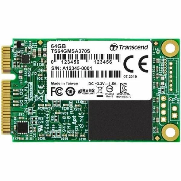 Transcend Твердотельный накопитель MSA370S 64 Гб, mSATA SATA III MLC, темп. режим от 0℃ до +70℃