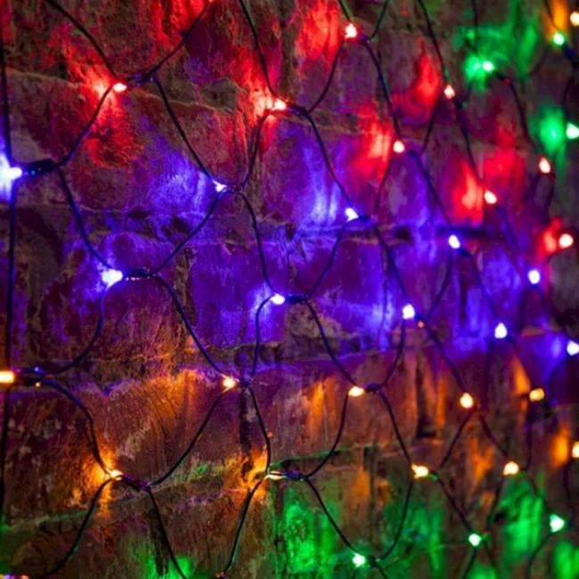Гирлянда светодиодная "Сеть" 1х1.5м 160LED мультиколор 12Вт 220-240В IP65 с контроллером 8 режимов провод ПВХ черн. Neon-Night 215-119