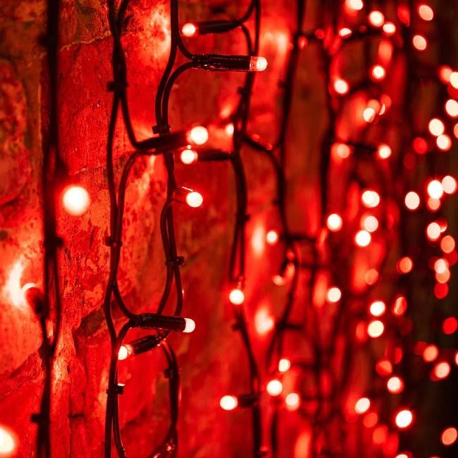 Гирлянда светодиодная "Светодиодный Дождь" 2х1.5м 360LED красн. 22Вт 230В IP67 постоян. свечение провод каучук черн. Neon-Night 237-122