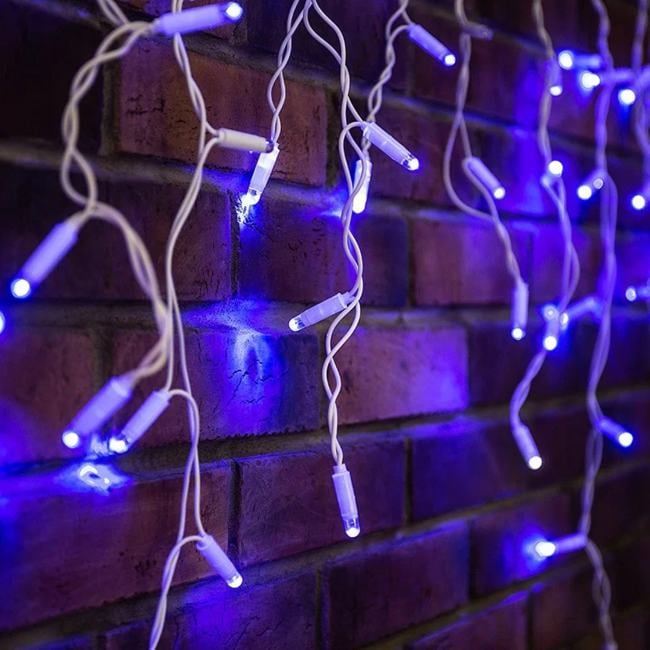 255-163 Гирлянда Бахрома (Айсикл) 4,8х0,6м 176 LED СИНИЙ белый ПВХ IP65  230В нужен  блок 303-500-1 NEON-NIGHT