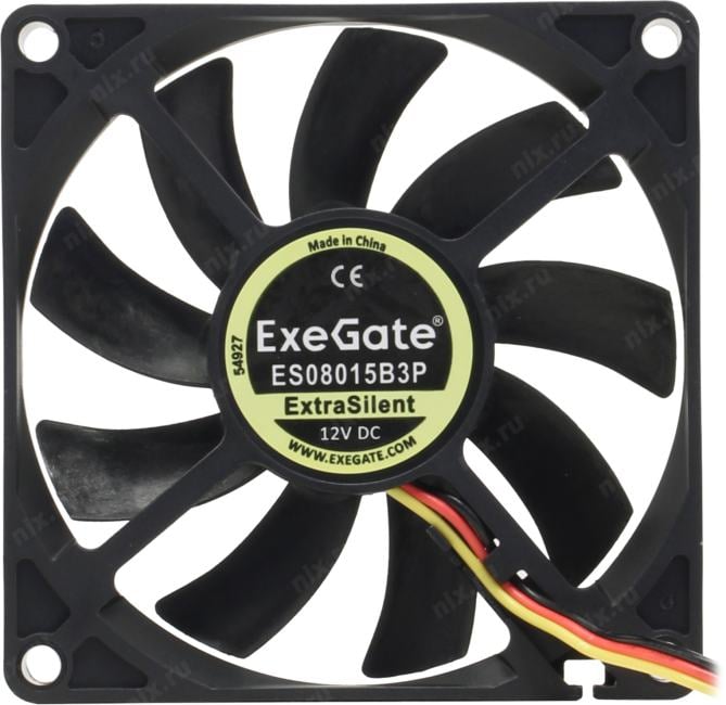 Exegate EX288923RUS Вентилятор ExeGate ExtraSilent ES08015B3P (80x80x15 мм, 2-Ball (двойной шарикоподшипник), 3pin, 1600RPM, 22dBA)