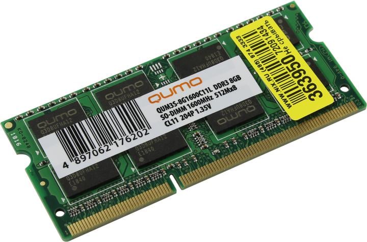 QUMO <QUM3S-8G1600C11L> DDR3 SODIMM 8Gb  <PC3-12800>  CL11  (for NoteBook)