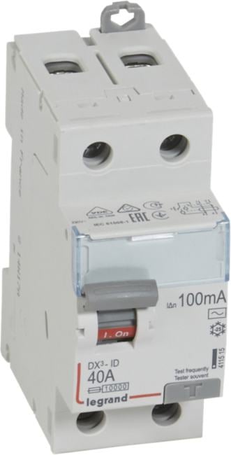 Legrand 411515 Выключатель дифференциального тока (УЗО) DX3 2 полюса 40А 100мА-АC (411515)