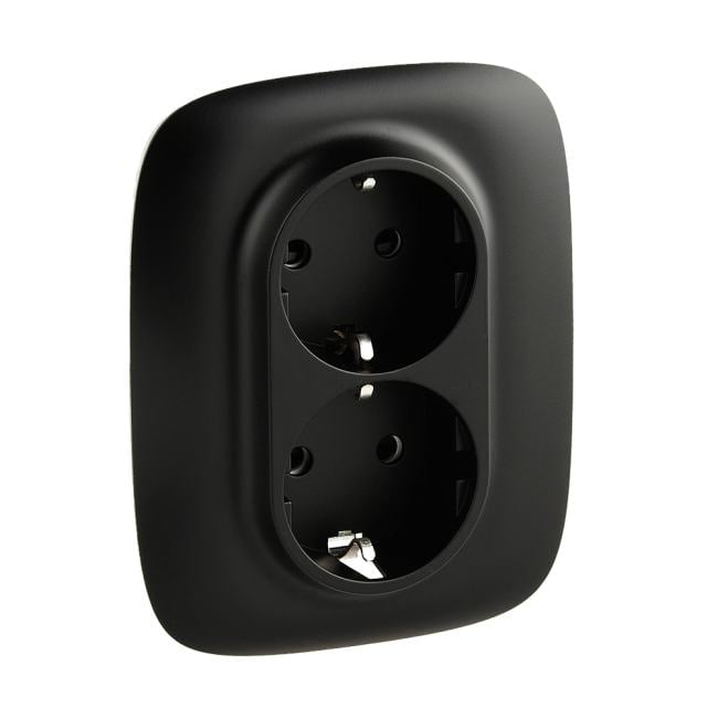 Legrand 753936 Valena ALLURE Розетка силовая двойная 2х2К+З 16А 250В с лицевой панелью со шторками  безвинт зажимы антра