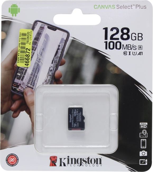 Kingston <SDCS2/128GBSP> microSDXC Memory Card 128Gb A1  UHS-I  U1