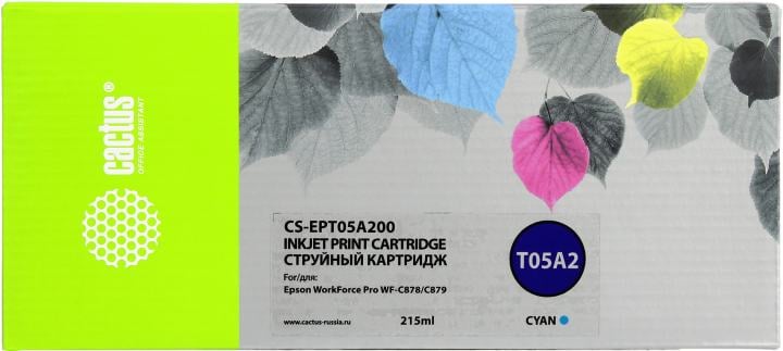 Картридж Cactus CS-EPT05A200 Cyan для Epson WorkForce  Pro WF-C878/C879 (215мл)