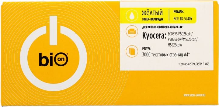 Bion BCR-TK-5240Y Картридж для Kyocera ECOSYS { P5026cdn/P5026cdw/M5526cdn/M5526cdw} (3000  стр.), Желтый, с чипом