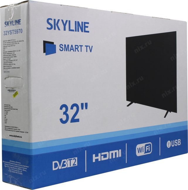 32"    LED ЖК телевизор SKYLINE 32YST5970 (1366x768, HDMI, LAN, WiFi, USB, DVB-T2, SmartTV)