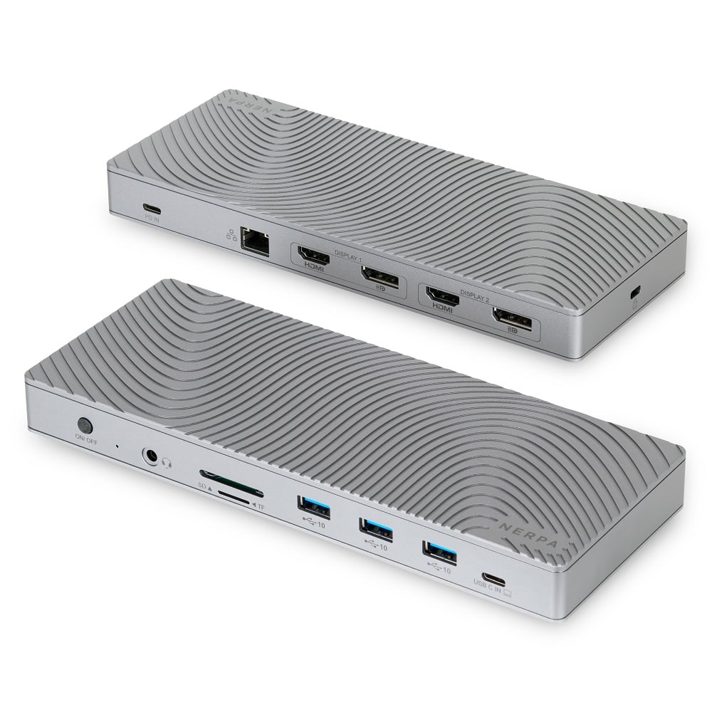 Док-станция для ноутбука/ NERPA 14 in 1 docking station (1xDC 12V 3A, 1xUSB-C 100W PD, 2xHDMI 4K@60Hz, 2xDP 4K@60Hz, 3xUSB-A 3.2 (10Gbps data), 1xTF/microSD, 1xSD/MMC, 1x3.5mm audio, 1xRJ45 GB), USB-C power adapter 100W, power 100W USB-C cable 150cm, PD with DP and data 100W USB-C cable 30cm