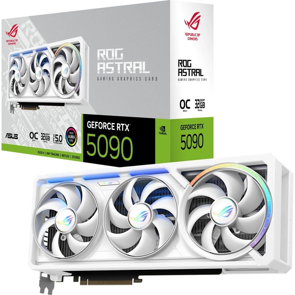 Видеокарта ASUS RTX5090 ROG ASTRAL OC WHITE 32GB GDDR7 512bit 3xDP 2xHDMI 4FAN RTL (ROG-ASTRAL-RTX5090-O32G-WHITE)