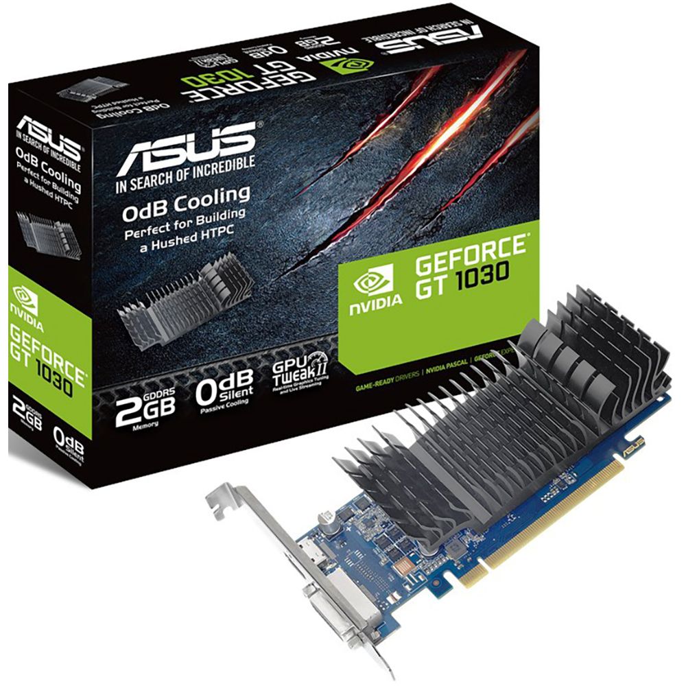 Видеокарта Asus NVIDIA - GeForce GT 1030, PCI-E 3.0 4x, GDDR5 2GB 64bit, 1x DVI-D, 1x HDMI, max 4096 x 2160 (4K), 30Вт, 167мм, 90YV0AT0-M0NA00