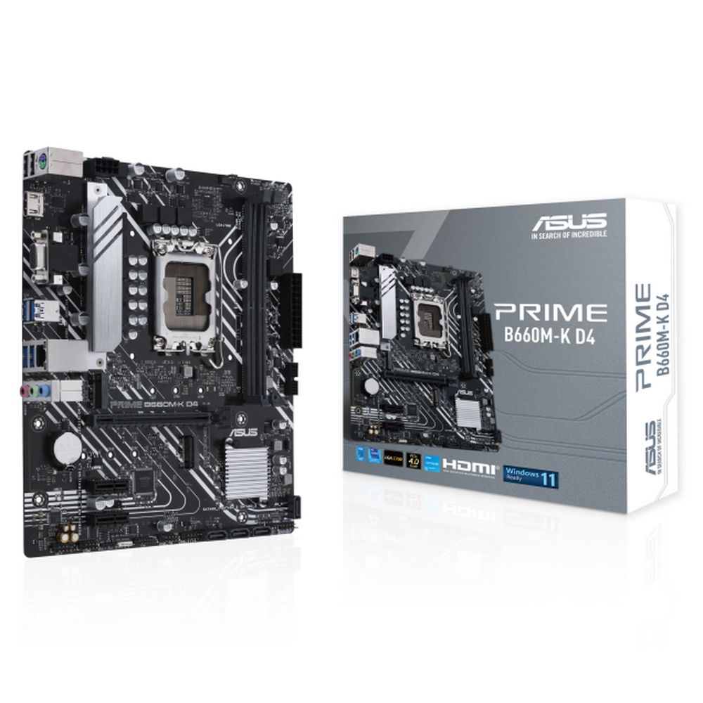 Материнская плата ASUS PRIME B660M-K D4, LGA1700, Intel B660, 2xDDR4, 4xSATA, 2xM.2, 1xPCIe 4.0 x16, 2xPCIe x1, HDMI, D-Sub, 1x1Gb LAN, 3x3.5 мм, 7.1, microATX