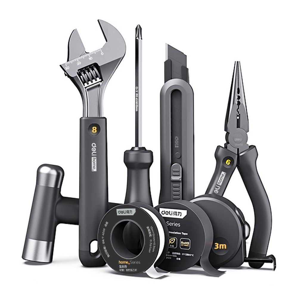Набор ручного инструмента "Home Series Black" Deli HT0008  8 предметов Bad Pack