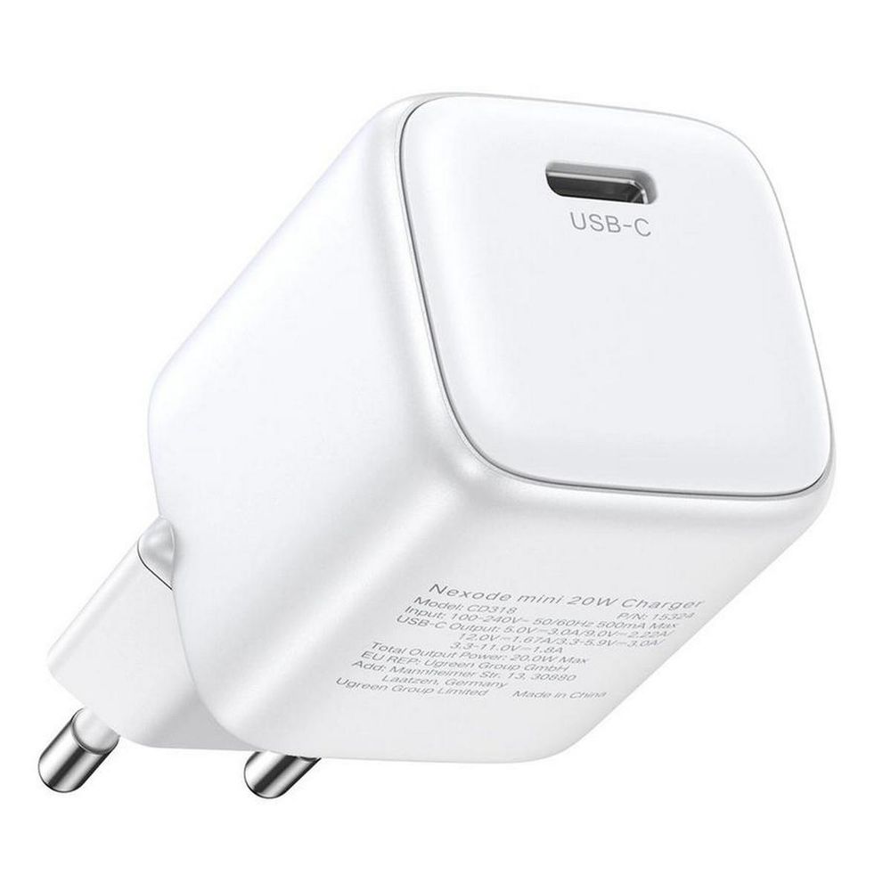 Сетевое зарядное устройство UGREEN CD318 (15324) Nexode 20W USB-C PD GaN Fast Charger EU. Цвет: белый