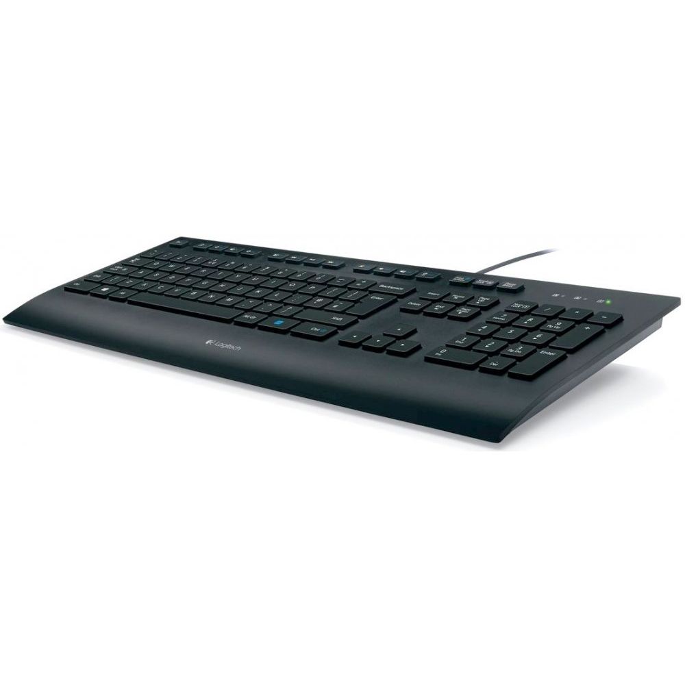 Клавиатура Logitech K280E |920-005215| черная, низкопрофильная, 103 клавиши, подставка под запястья, защита от воды, USB 1,8м, (046832)