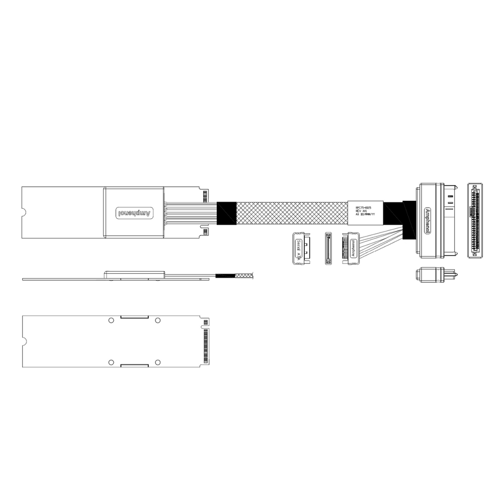 Кабель Amphenol RPC75-0025 Cable M.2 (75pin)  -TO-  U.2  SFF8639  , 100 Ohm, PCIe Gen3,  L:50cm