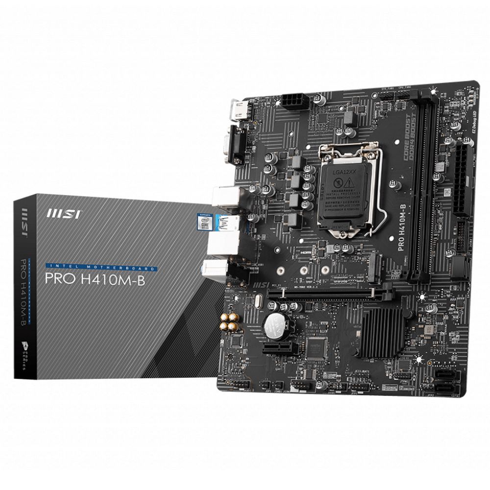 Материнская плата MSI Bad Pack PRO H410M-B mATX, H510, LGA1200 (Supports 10th Gen only), 2xDDR4,1xPCI-Ex16,1xPCI-Ex1,1xM.2,VGA+HDMI,4xSATA3,4xUSB3.2Gen1,6xUSB2.0,HD Audio (917395) bp