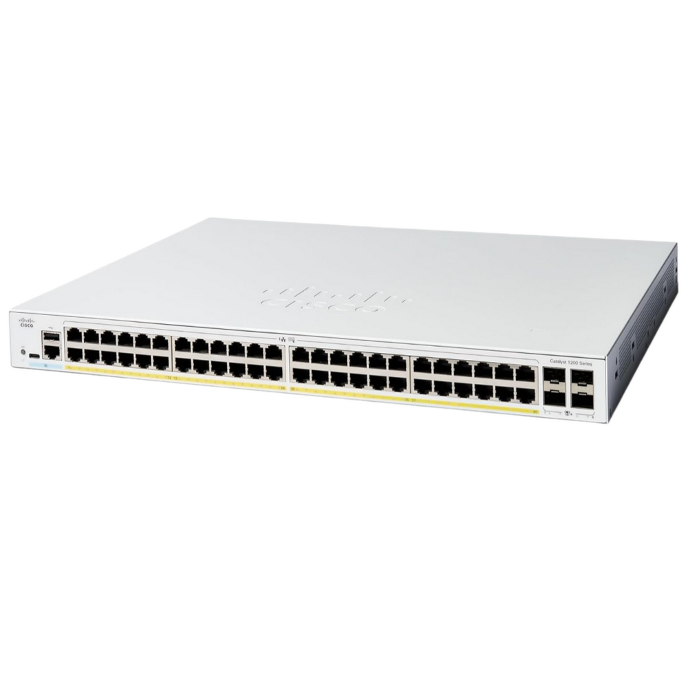Коммутатор CISCO Catalyst 1200 48x10/100/1000 RJ-45 PoE+, 4x10G SFP+ uplinks, PoE+ 375W, Rack Mounting kit, C1200-48P-4X 
