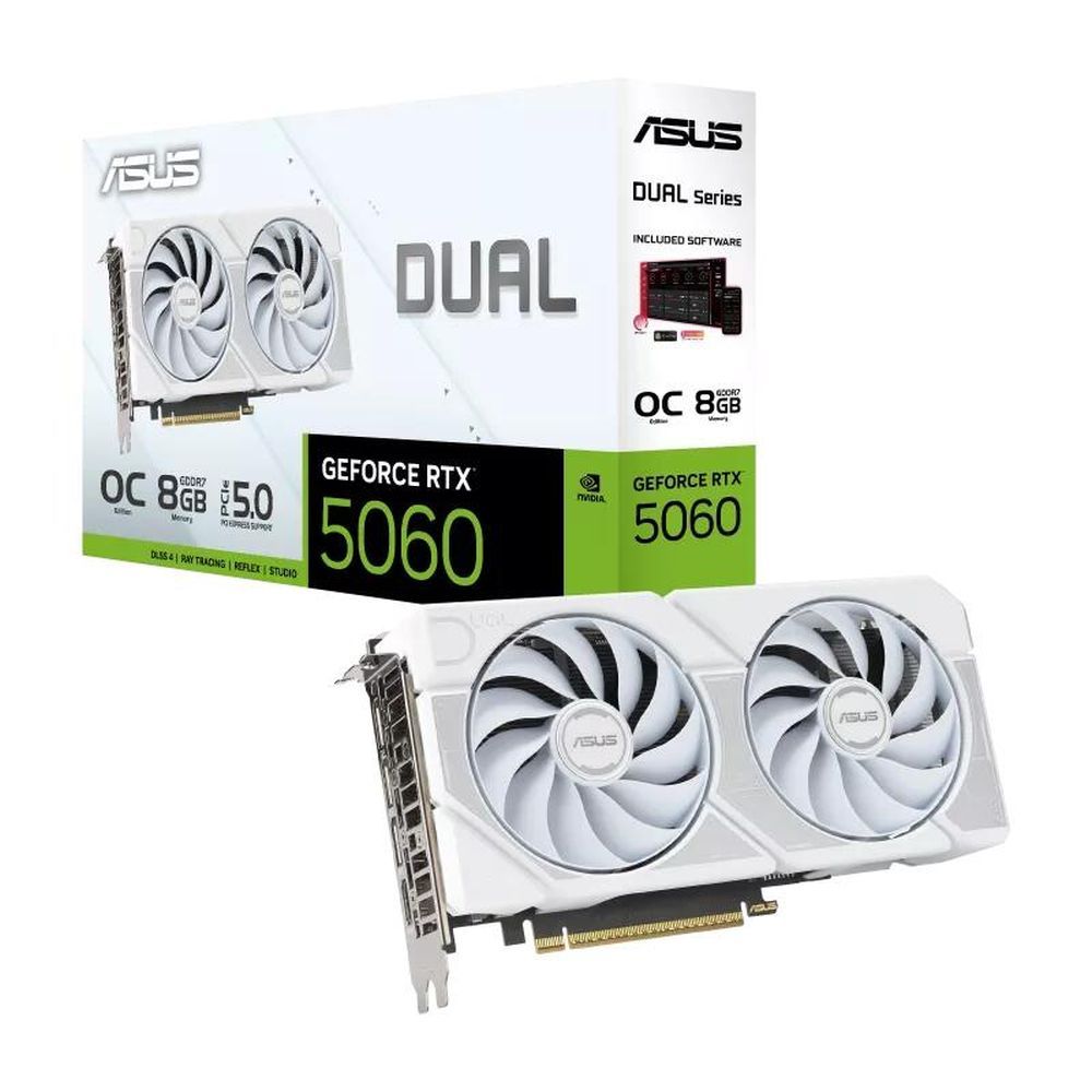 Видеокарта Asus NVIDIA - GeForce RTX 5060 Dual OC, PCI-E 5.0 16x, GDDR7 8GB 128bit, 1x HDMI, 3x DP, 150Вт, 228мм, Full Height, 90YV0N15-M0NA00
