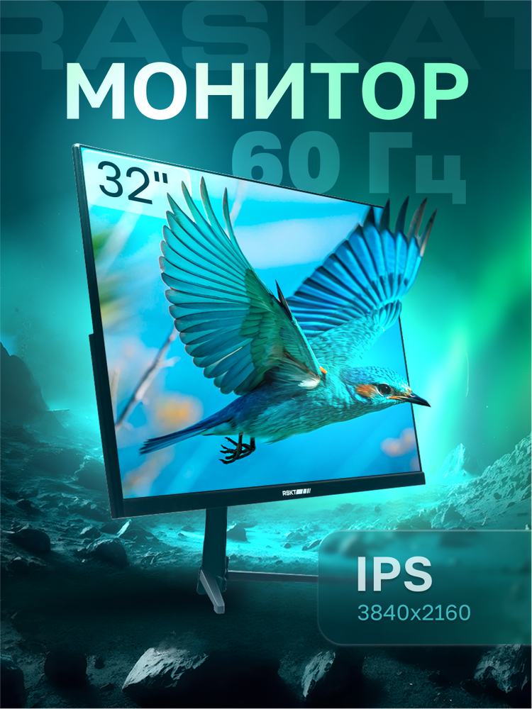 Монитор Raskat 32" I32U6D (IPS, 3840×2160, HDMI+DP+Audio output, 5 ms, 178°/178°, 1000:1, 60Hz, Black)