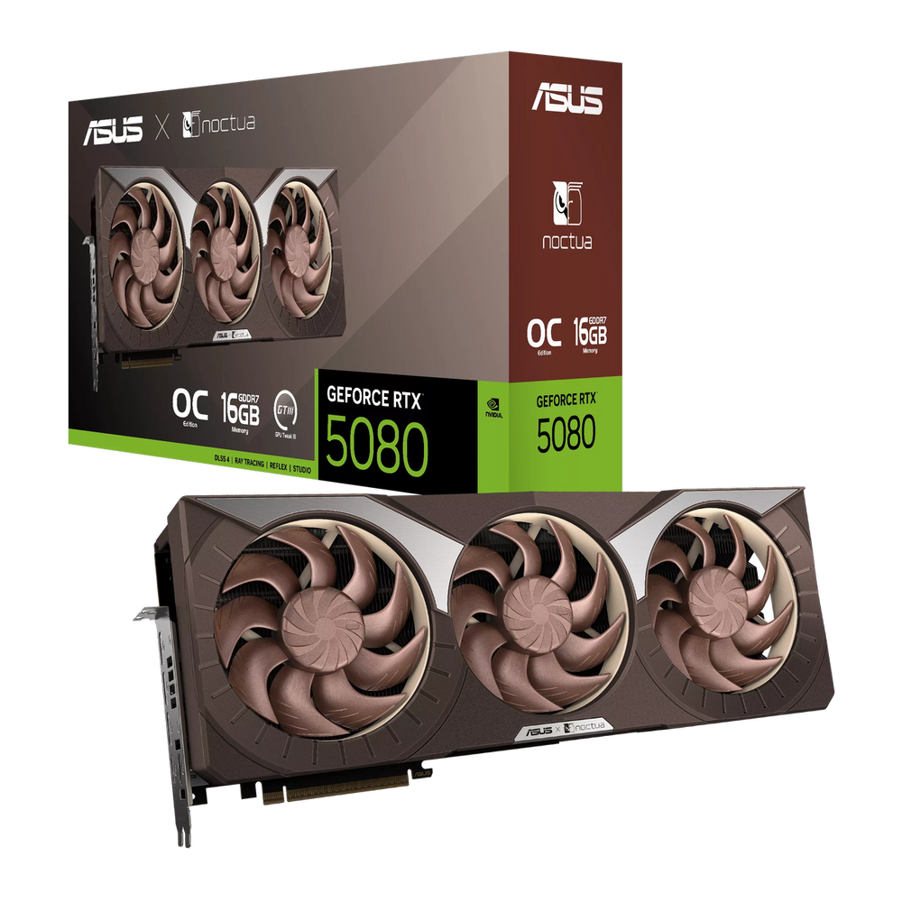 Видеокарта ASUS RTX5080 NOCTUA OC 16GB GDDR7 256bit 3xDP 2xHDMI 3FAN RTL (RTX5080-O16G-NOCTUA)