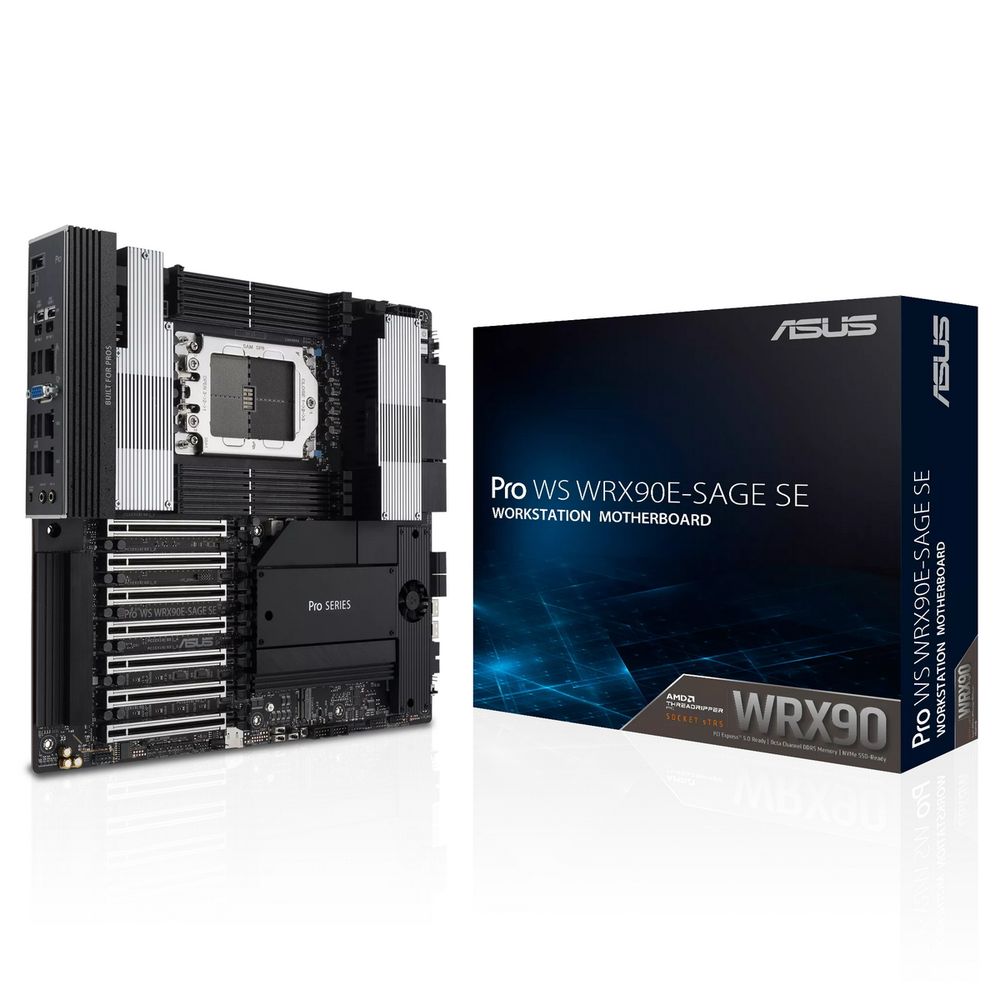 Материнская плата ASUS Pro WS WRX90E-SAGE SE, sTR5, AMD WRX90, 8xDDR5, 4xSATA, 4xM.2, 6xPCIe 5.0 x16, 1xPCIe 5.0 x8, D-Sub, MiniDP, 3x10Gb LAN, USB Type-C, 2x3.5 мм, 5.1, SSI EEB