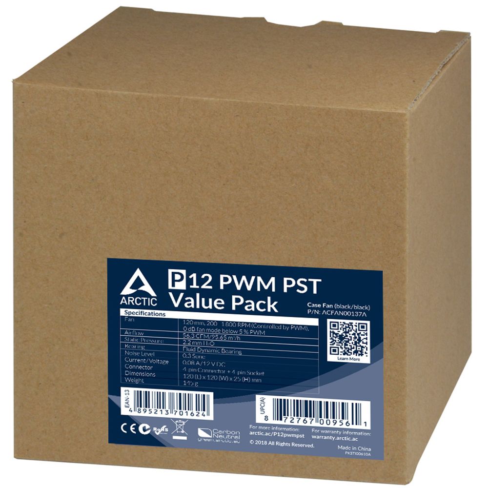 Вентилятор корпусной ARCTIC Cooling P12 PWM PST Value pack (black/black) (5pc) (ACFAN00137A) (701624) {12}