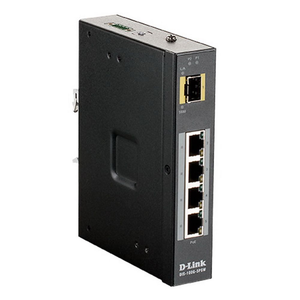 Промышленный неуправляемый коммутатор D-Link DIS-100G-5PSW/A1A с 4 портами 10/100/1000Base-T, 1 портом 1000Base-X SFP, функцией энергосбережения и поддержкой QoS (4 порта с поддержкой PoE 802.3af/802.3at (30 Вт), PoE?бюджет до 120 Вт)