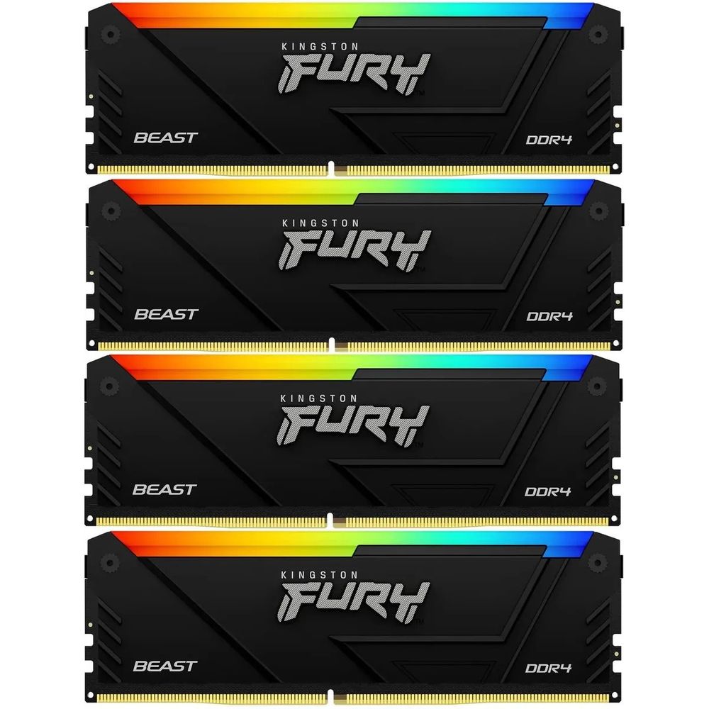 Оперативная память Kingston Fury Beast, DDR4, 64Gb (4x16GB), 2666MHz, CL16, DIMM, с радиатором, RGB, чёрный
