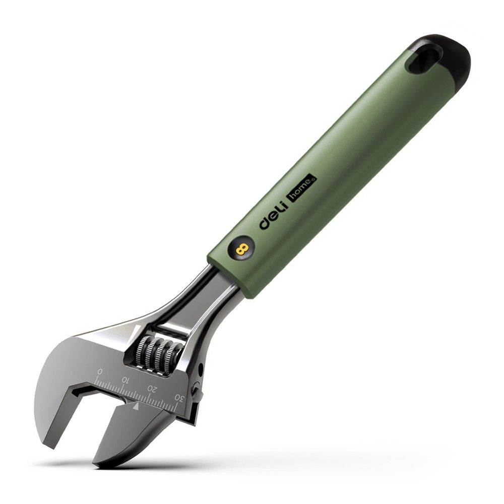 Разводной ключ "Home Series Green" Deli HT1508L  200мм, эксклюзивный дизайн, рукоятка - высококачественный софттач пластик Bad Pack
