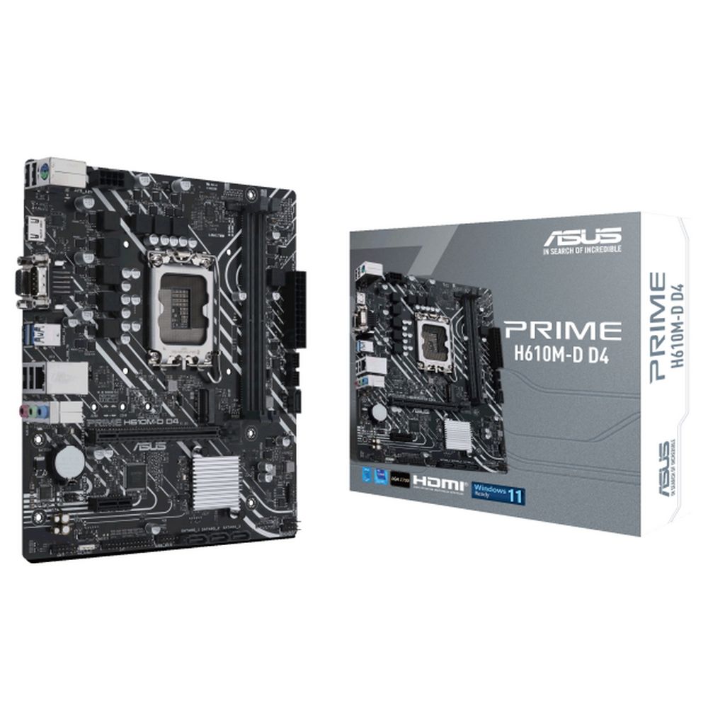Материнская плата Asus - PRIME H610M-D D4, mATX, Intel H610, 1xLGA 1700, 2xDDR4 до 64ГБ, 1x1GbE, audio, M.2, COM, VGA, HDMI, 1xPS/2, 4xSATA, 4xUSB2.0, 2xUSB3.2, 90MB1A00-M0EAY0