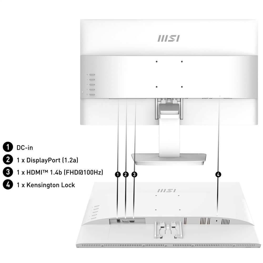 Монитор 23.8" MSI PRO MP2412W  VA, 1920x1080, 100Hz, 4ms, 250сd/m, 3000:1,  | HDMI(1.4b), DP(1.2a) | ExPSU, Vesa 75, White