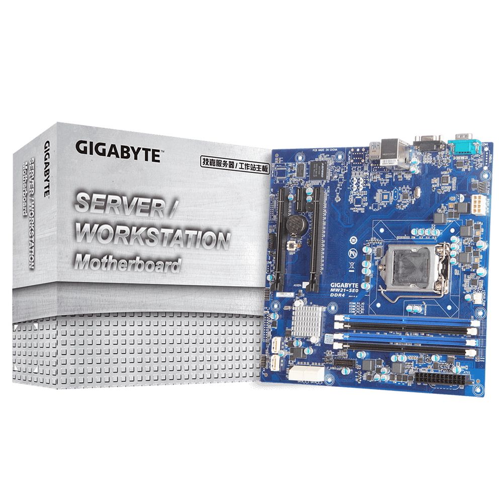 Материнская плата Gigabyte MW21-SE0  форм-фактора microATX, сокет LGA1151, чипсет Intel C232, 4 слота DDR4 DIMM, 2133-2400 МГц, видеоадаптер Aspeed AST1400, разъемы SATA: 6 Гбит/с - 6