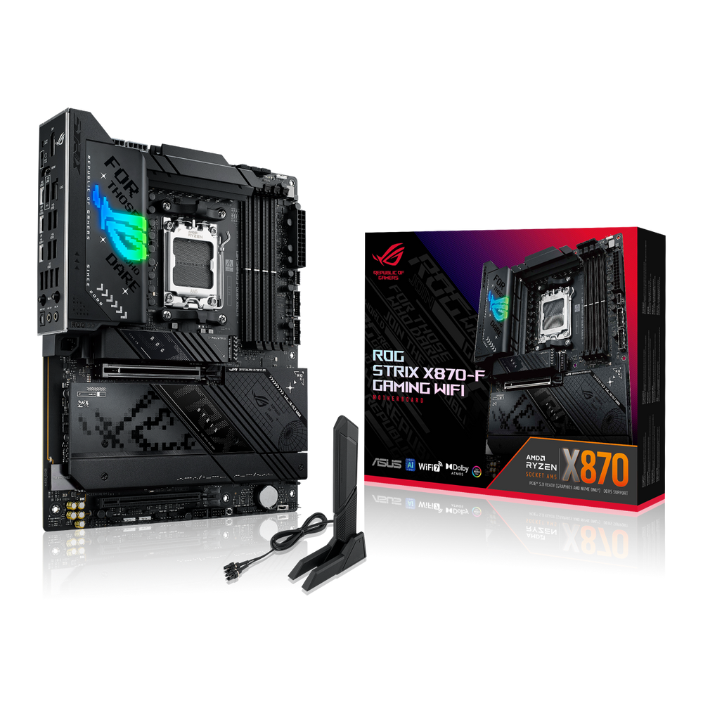 Материнская плата ASUS ROG STRIX X870-F GAMING WIFI, AM5, AMD X870, 4xDDR5, 2xSATA, 4xM.2, 1xPCI-E 5.0 x16, 1xPCI-E 4.0 x4, 1xHDMI, 1xDP, 2xUSB-C USB4, 1xUSB-C 10Gbps, 5xUSB-A 10Gbps, 4xUSB-A 5Gbps, 1x 2.5Gb LAN, 2x3.5 мм, 7.1, ATX