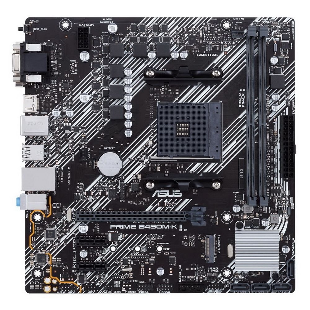 Материнская плата ASUS PRIME B450M-K II AM4 mATX 2xDDR4 PCI-Ex16 2xPCI-Ex1 M.2 HDMI DVI VGA GLAN