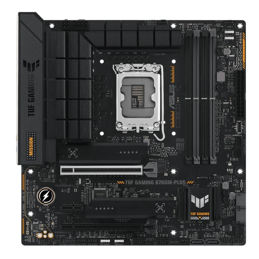 ASUS TUF GAMING B760M-PLUS (Socket 1700, mATX, 4xDDR5(192GB), DP/HDMI, 1xPCIe 5.0x16/1xPCIe 4.0x16/1xPCIe 4.0, 1xLAN (2.5GbE), 4xSATA 6Gb/s, 2xM.2, 1xType-C, 5xUSB 3.2, 2xUSB 2.0)