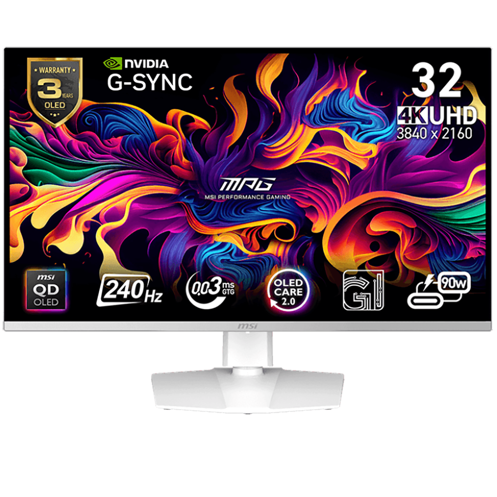Монитор 31.5" MSI MPG 321URXW QD-OLED QD-OLED, 3840x2160, 240Hz, 0,03ms, 250сd/m, 1500000:1, HDR10 | 2xHDMI(2.1), DP(1.4a), Type-C(PD-90W), 2xUSB2.0 | HAS, Swivel, InPSU, Vesa 100, White