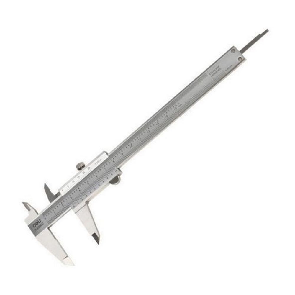 Штангенциркуль Deli DL92150C  150мм, нержавеющая сталь, метрическая/дюймовая шкала, кейс Bad Pack